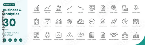 Obraz na plátne business analytics icon line style finance growth editable stroke vector set