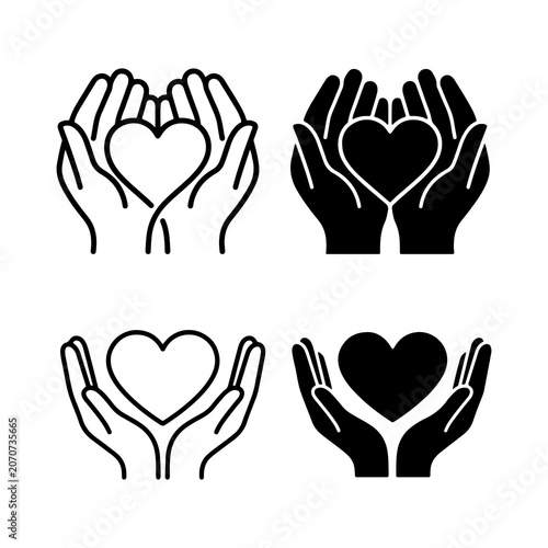 Fotografía Heart hands icons, love symbols, care illustrations, charity graphics