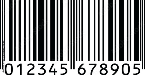Obraz na płótnie Universal barcode with numeric digits 012345678905, black and white product iden