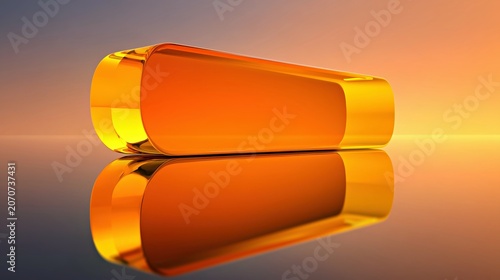 Glossy orange capsule product mockup with golden reflection for premium advertising.
