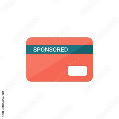 Quadro su tela Coral Credit Card with Teal Sponsored Band and White Chip Icon for Digital Marke