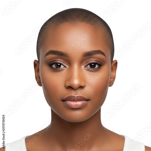 Smiling woman with short natural hair portrait isolated on transparent background