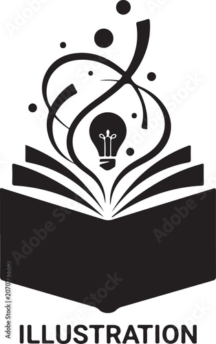 Black book with lightbulb idea and swirls