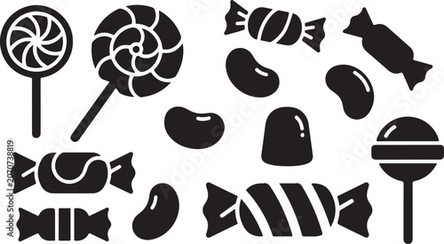 Black candy icons on white