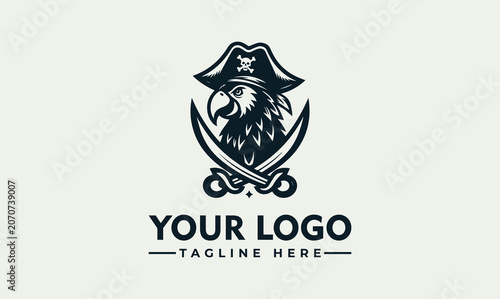 Obraz na plátně Nautical pirate eagle mascot with crossed swords vector logo illustration