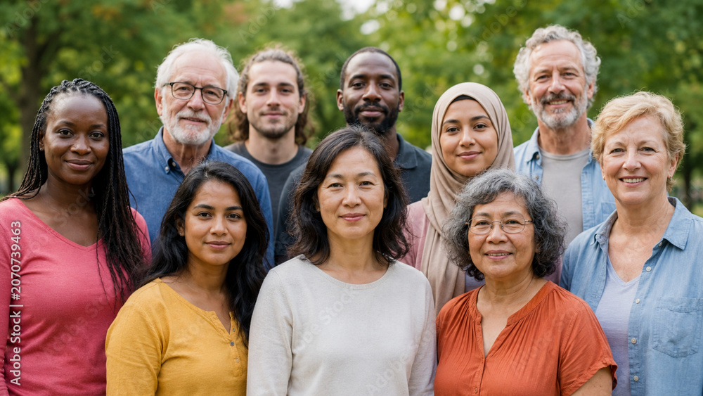 Obraz premium Intercultural community group portrait for unity and peace