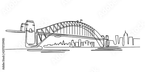 Cuadro en lienzo Continuous single line drawing of the sydney harbour bridge and city skyline rep