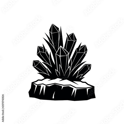Canvastavla Black Crystal Cluster on Rock Illustration.