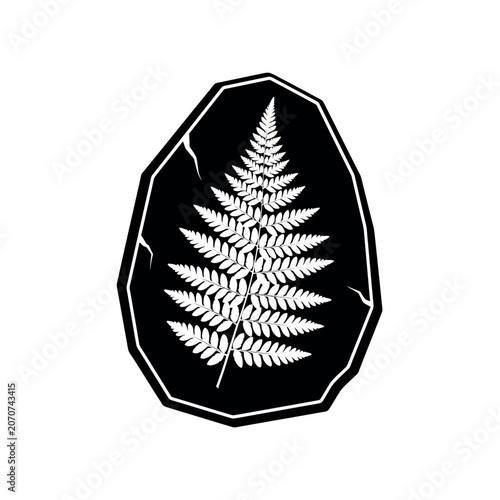 Obraz na plátne Fossilized Fern Imprint on Dark Stone.