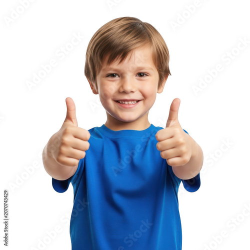 Young boy giving two thumbs up happily isolated on transparent background