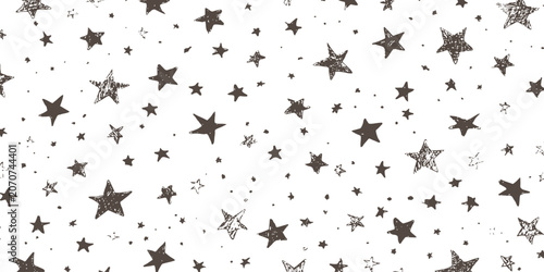 Fényképezés Abstract scattered hand drawn sketchy stars pattern background vector illustration for festive holiday or space design