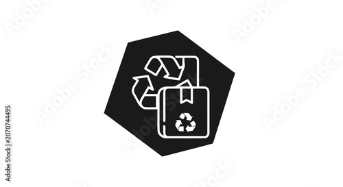 Recycling symbol on black background.