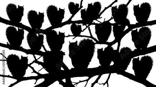 Silhouette people sitting on tree branches isolated on transparent background, Vector