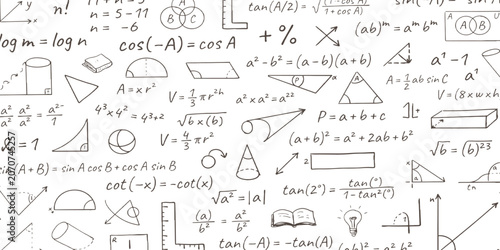Foto Hand drawn mathematical formulas and geometry equations doodle set on white educational background vector illustration