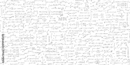 Принти на полотні Complex mathematical formulas and integral calculus equations hand drawn doodle pattern text background vector illustration