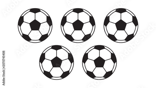 Set of Five Soccer Ball Vector Icons