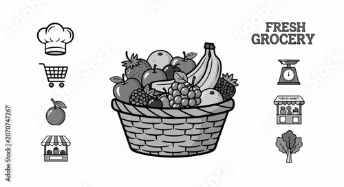Fresh Fruit in a Woven Basket.
