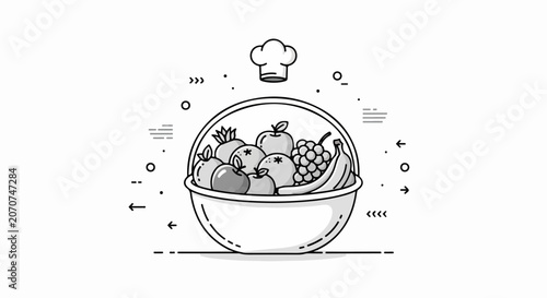 Fresh Fruit in a Bowl Illustration.