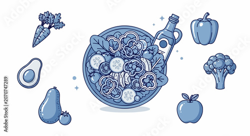 Variety of fresh healthy food ingredients.