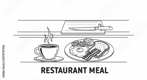 Breakfast meal with coffee cup.