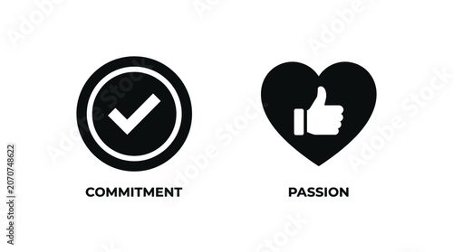 Minimalist icons representing commitment and passion in business goals.