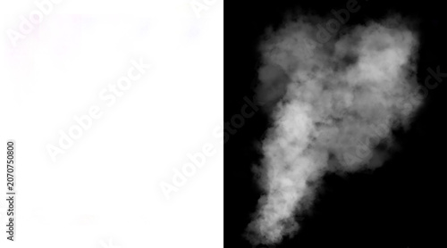 Bilde på lerret Atmospheric white smoke plume on black background, thick steam cloud texture, re