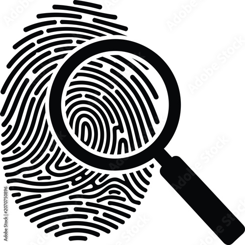 Silhouette vector fingerprint with a magnifying glass search icon design