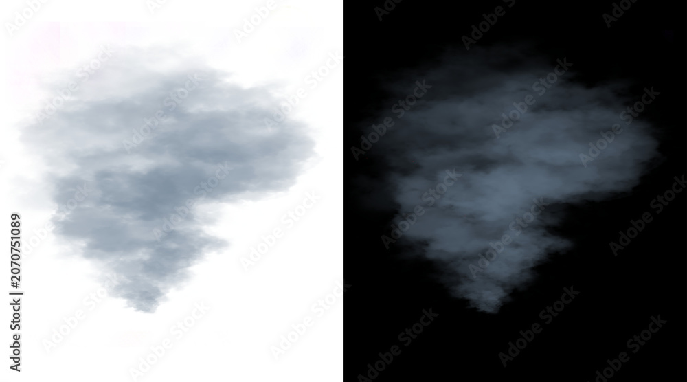 Naklejka premium Atmospheric smoke cloud on black and white backgrounds, realistic gray fog texture, ethereal vapor mist element for compositing and design
