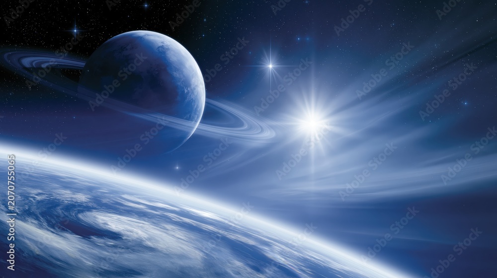 Fototapeta premium Exploration of Cosmic Space Station in the Vastness of Universe