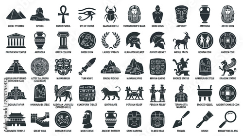 Принти на полотні Collection of diverse ancient civilization symbols and artifacts