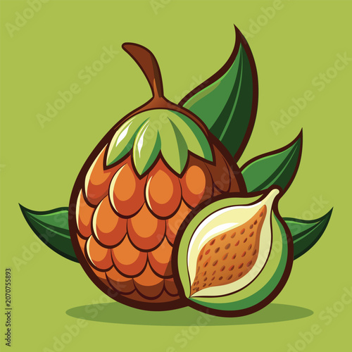 Cartoon illustration of a fruit with a cut away view