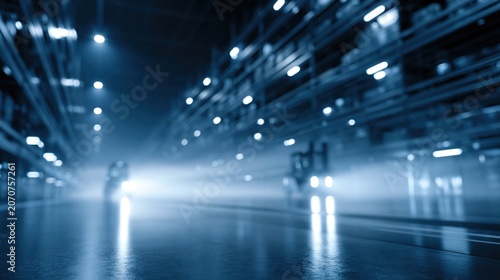 Large Cosmic Space Station Warehouse Interior With Equipment and Lighting