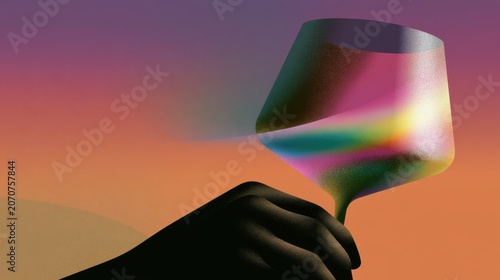 Digital Illustration of Hand Holding Colored Glass Against Dark Background