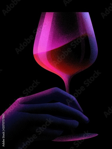 Hand Holding a Wine Glass in Dark Tone Minimalist Digital Art Piece