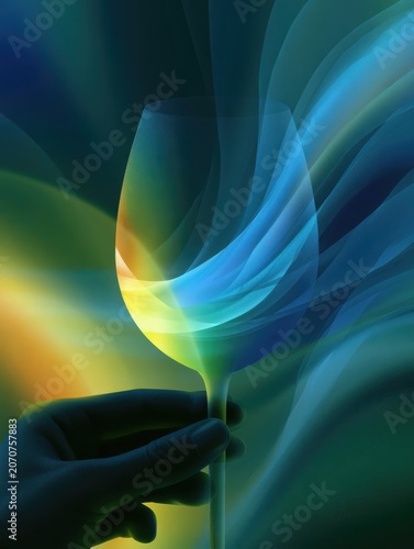 Stylized Digital Illustration of a Hand Holding a Glass Against Dark Tones