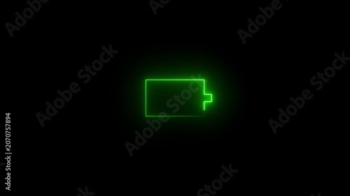 Neon battery outline animation with glowing color changes on monitor screen.