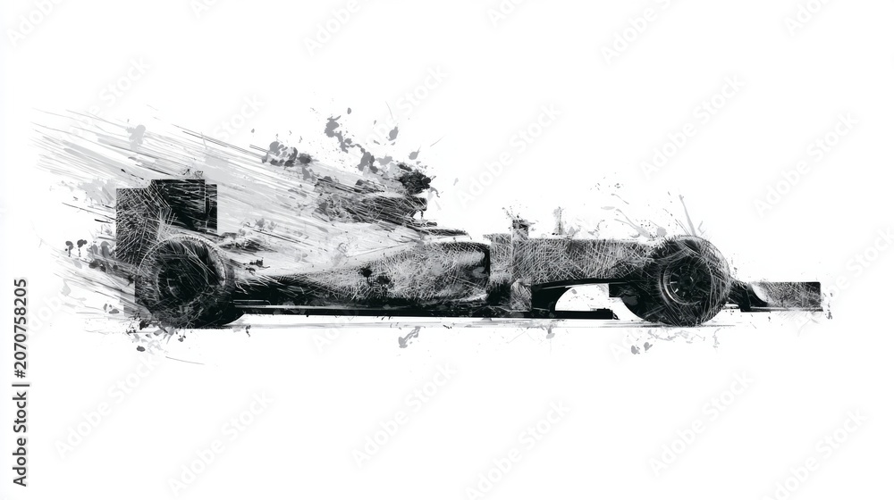 Obraz premium Dynamic Silhouette of a Sleek Racing Car Emphasizing Speed and Fluid Lines in Bold Black and White Design