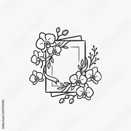 Black and white line art of a detailed floral wreath.