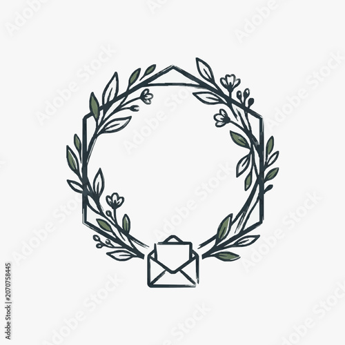 Black and white line art of a detailed olive branch with leaves and fruit.