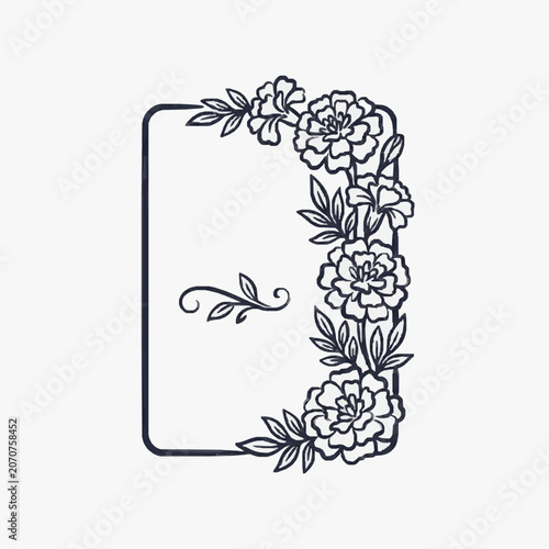 Black and white line art of a detailed pine tree.