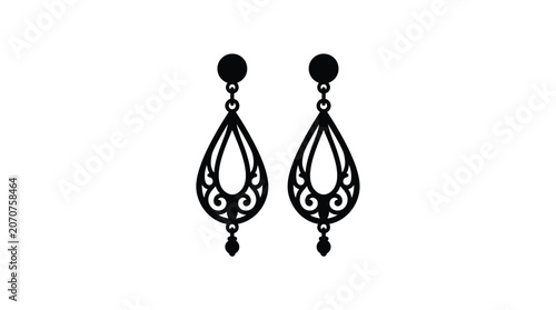 Bilde på lerret Pair Of Ornamental Earrings Black Silhouette jewelry