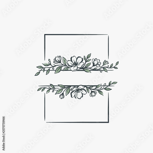 Black and white line art of a floral wreath frame.