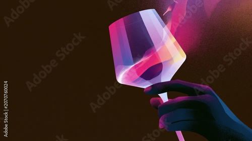 Stylized Drawing of a Hand Holding a Glass Against a Dark Background