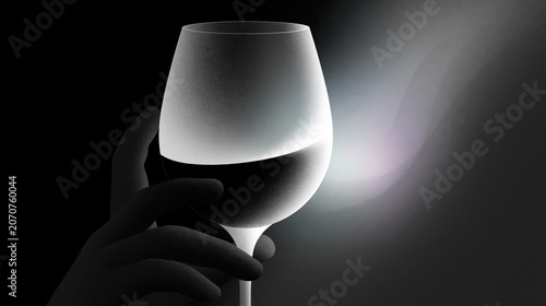 Elegant Hand Holding a Wine Glass Against a Dark Background With Light Effects
