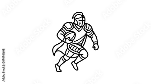 Ancient warrior gladiator running with a rugby ball.