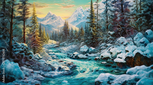 Winter Forest Valley in a Quiet Snowy Landscape
