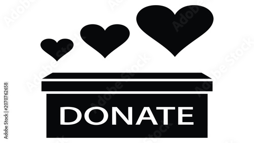Εκτύπωση καμβά Donation box features three rising heart icons above a bold text label to represent charity and support