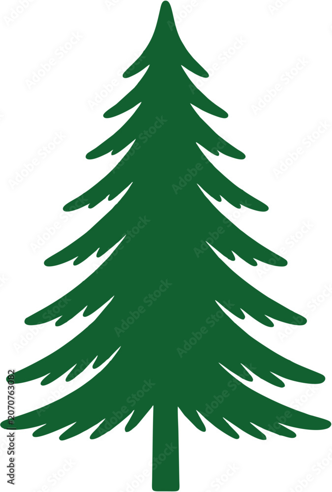 Obraz premium Illustration of Lush Green Pine Tree Isolated on White Background Minimalist Style