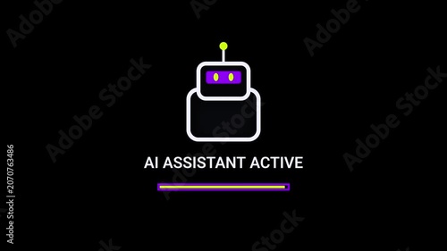 AI Assistant Active Interface - Futuristic Robot Bot Loading Animation, Technology Concept