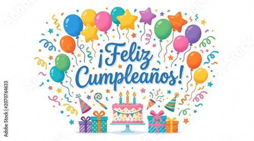 Sophisticated Spanish corporate birthday greeting card with Mediterranean olive branches and gold balloons